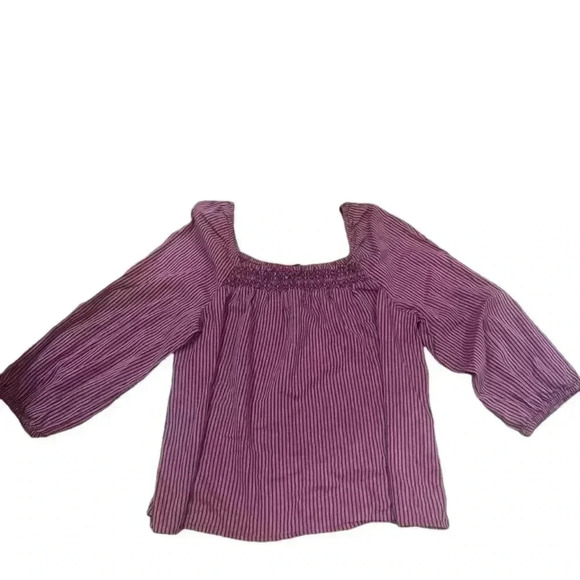 Banana Republic STRIPED EMBROIDERED SMOCKED-NECK BLOUSE Medium Great Condition - Picture 3 of 3